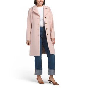 ANNE KLEIN Pink Wool Blend Quarter Notch Collar Reefer Jacket